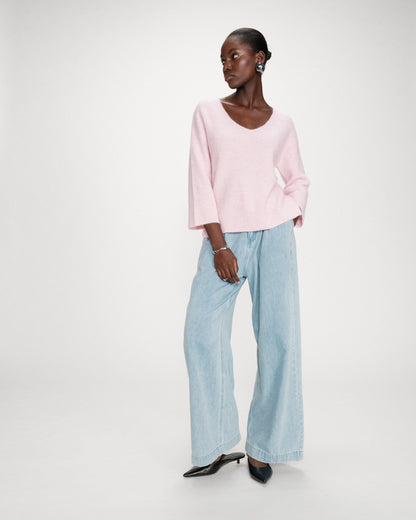 Pull oversize manches 3/4 col V rose Vicenzo