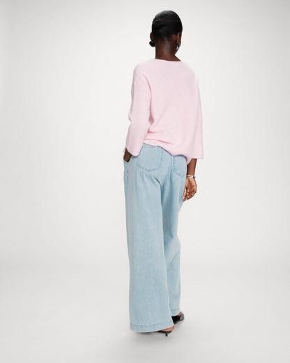 Pull oversize manches 3/4 col V rose Vicenzo