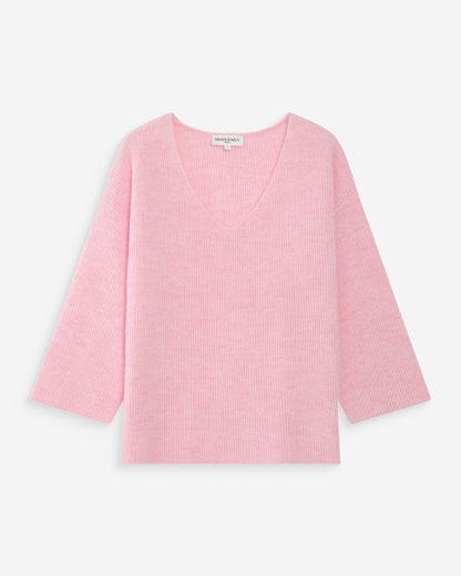 Pull oversize manches 3/4 col V rose Vicenzo