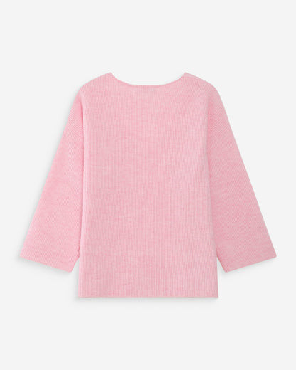 Pull oversize manches 3/4 col V rose Vicenzo