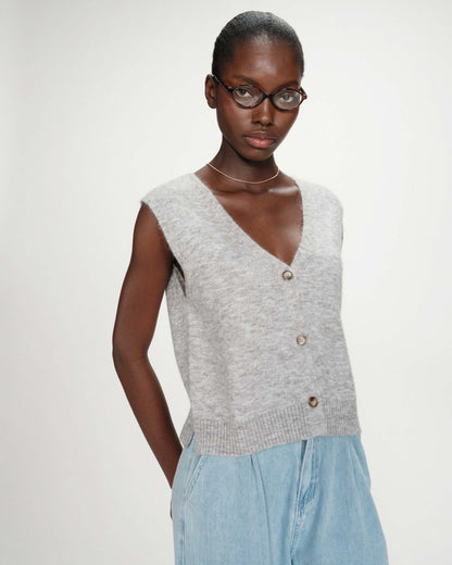 Cardigan sans manches boutonné col V gris Nars