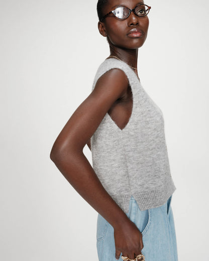 Cardigan sans manches boutonné col V gris Nars