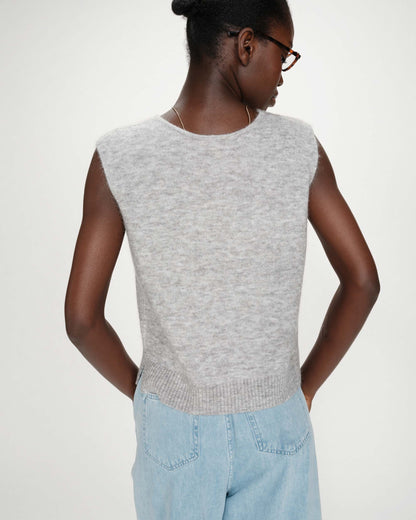 Cardigan sans manches boutonné col V gris Nars