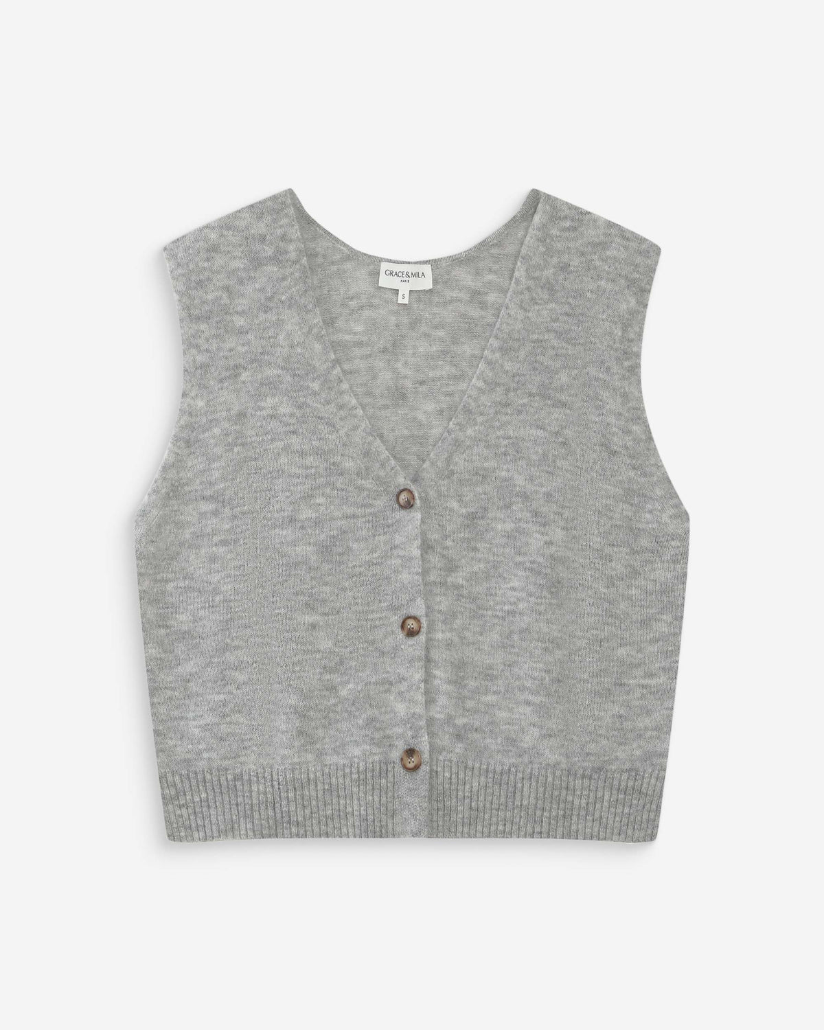 Cardigan sans manches boutonné col V gris Nars
