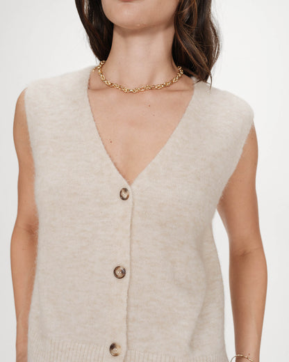 Cardigan sans manches boutonné col V sable Nars