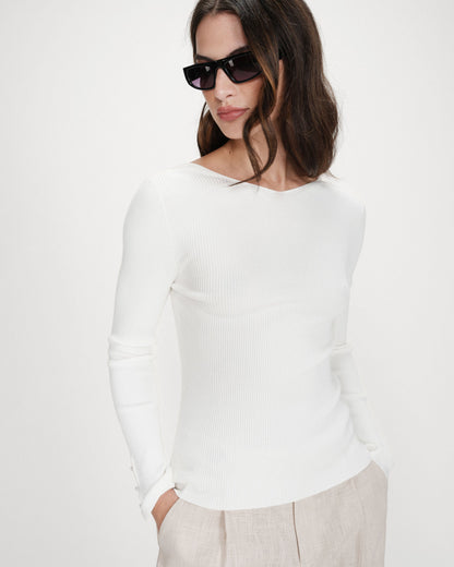 Cardigan ajusté col V manches longues ivoire Volage