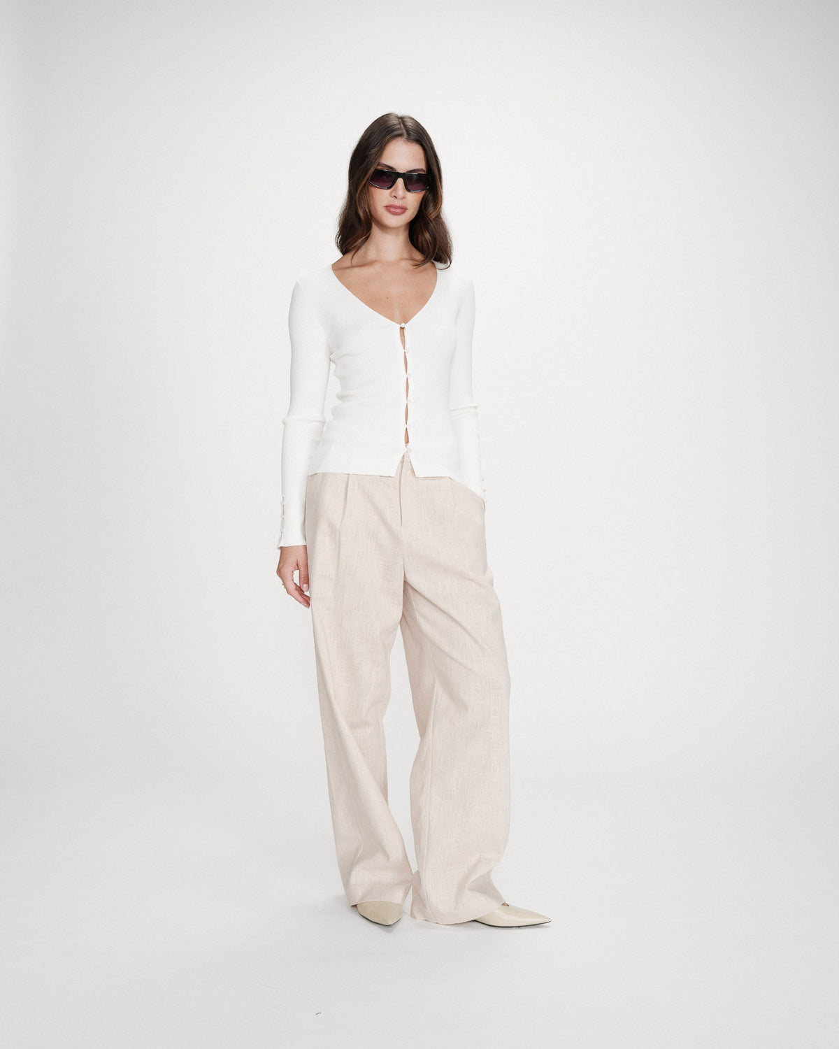 Cardigan ajusté col V manches longues ivoire Volage