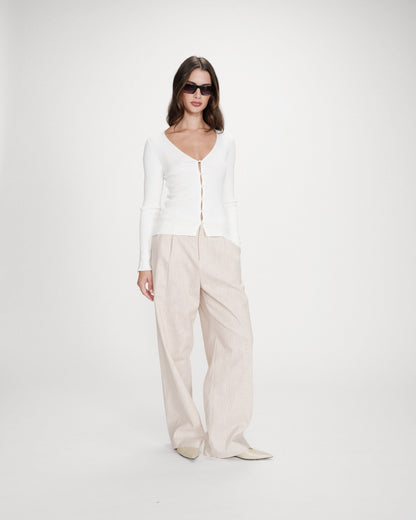 Cardigan ajusté col V manches longues ivoire Volage