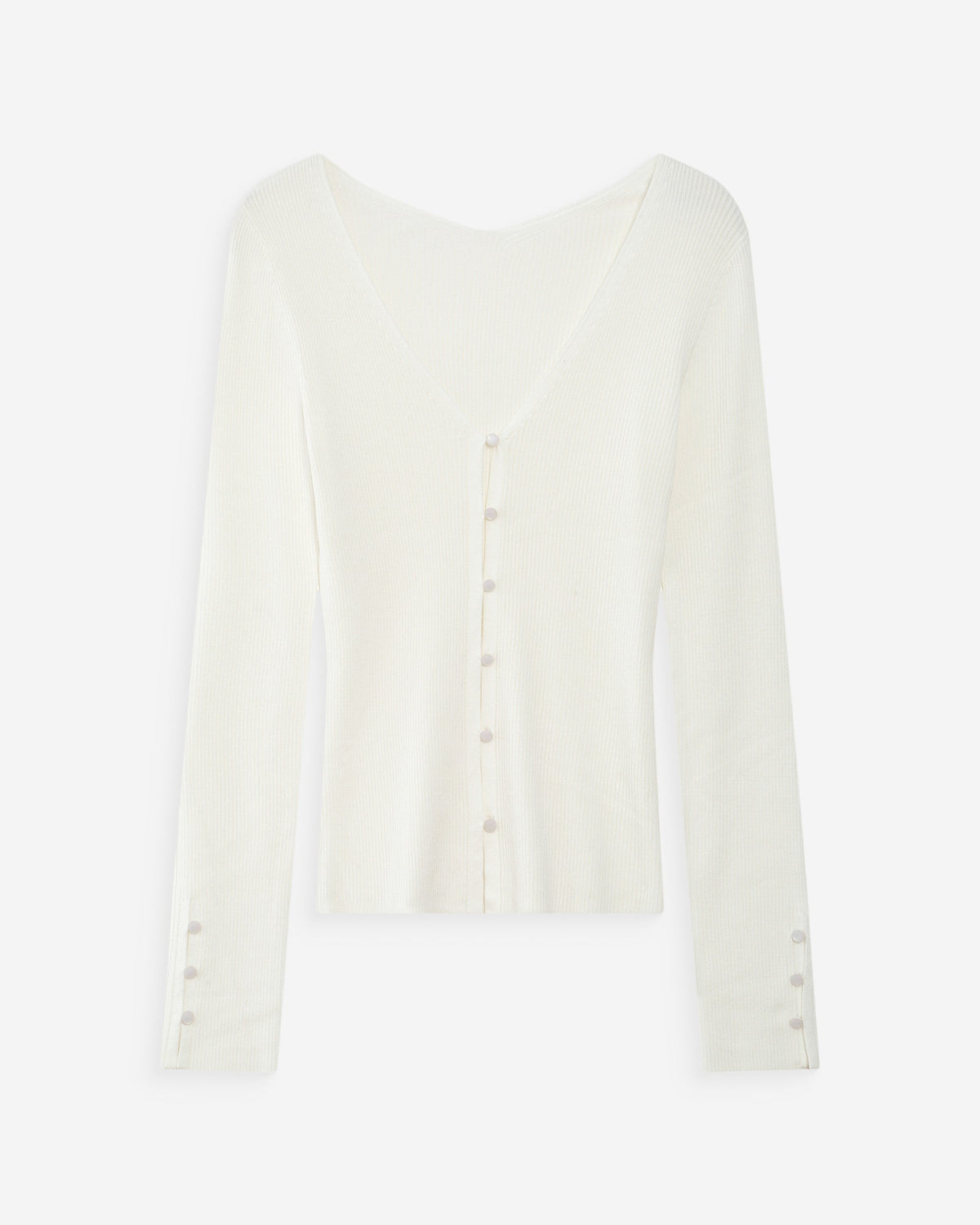 Cardigan ajusté col V manches longues ivoire Volage