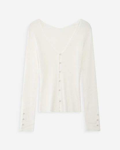Cardigan ajusté col V manches longues ivoire Volage