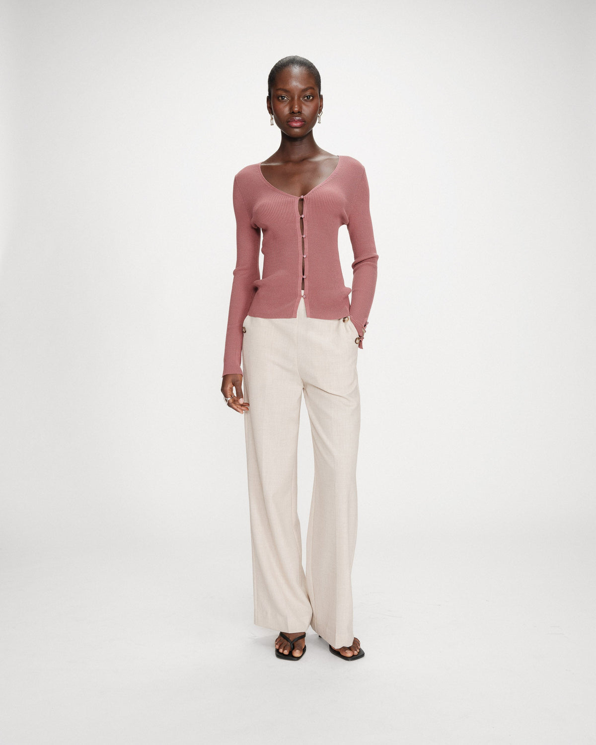 Cardigan ajusté col V manches longues terracotta Volage