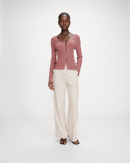 Cardigan ajusté col V manches longues terracotta Volage