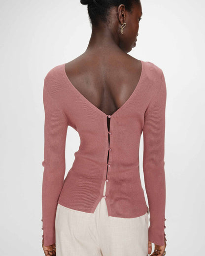 Cardigan ajusté col V manches longues terracotta Volage