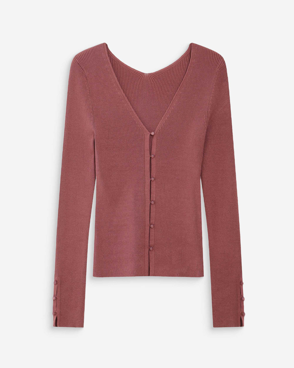 Cardigan ajusté col V manches longues terracotta Volage