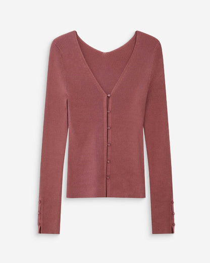 Cardigan ajusté col V manches longues terracotta Volage