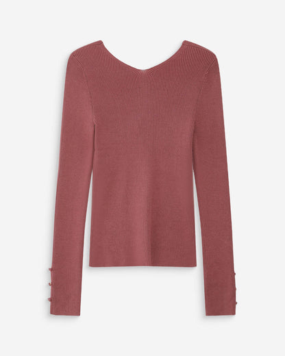 Cardigan ajusté col V manches longues terracotta Volage