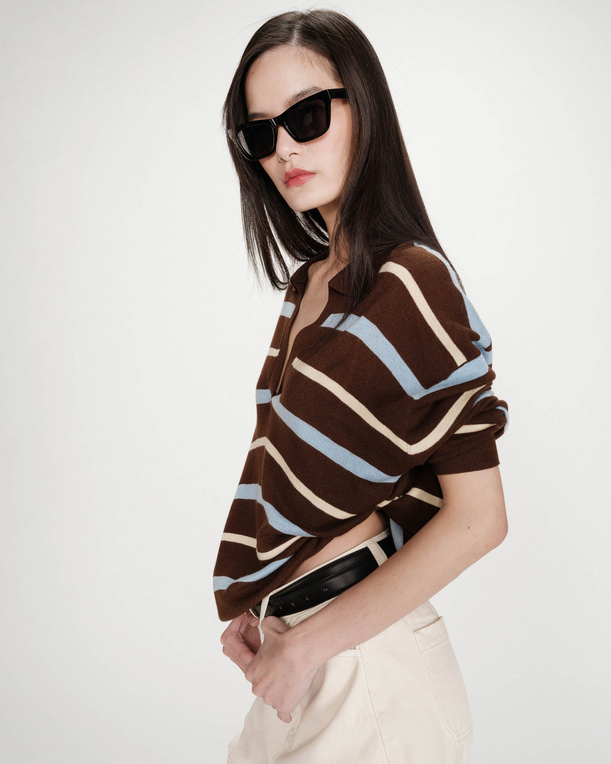 Pull oversize à col polo chocolat Vaporetto