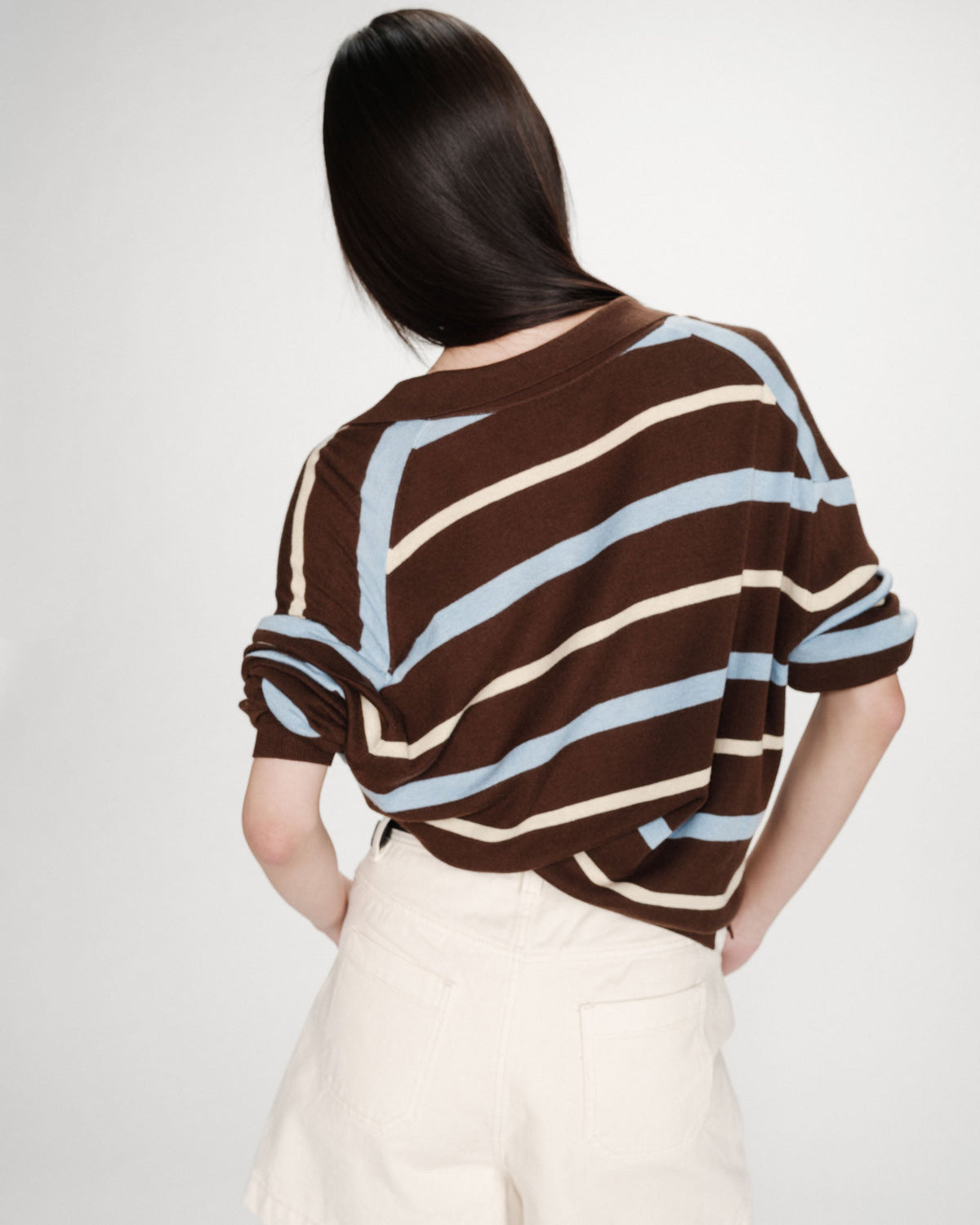 Pull oversize à col polo chocolat Vaporetto