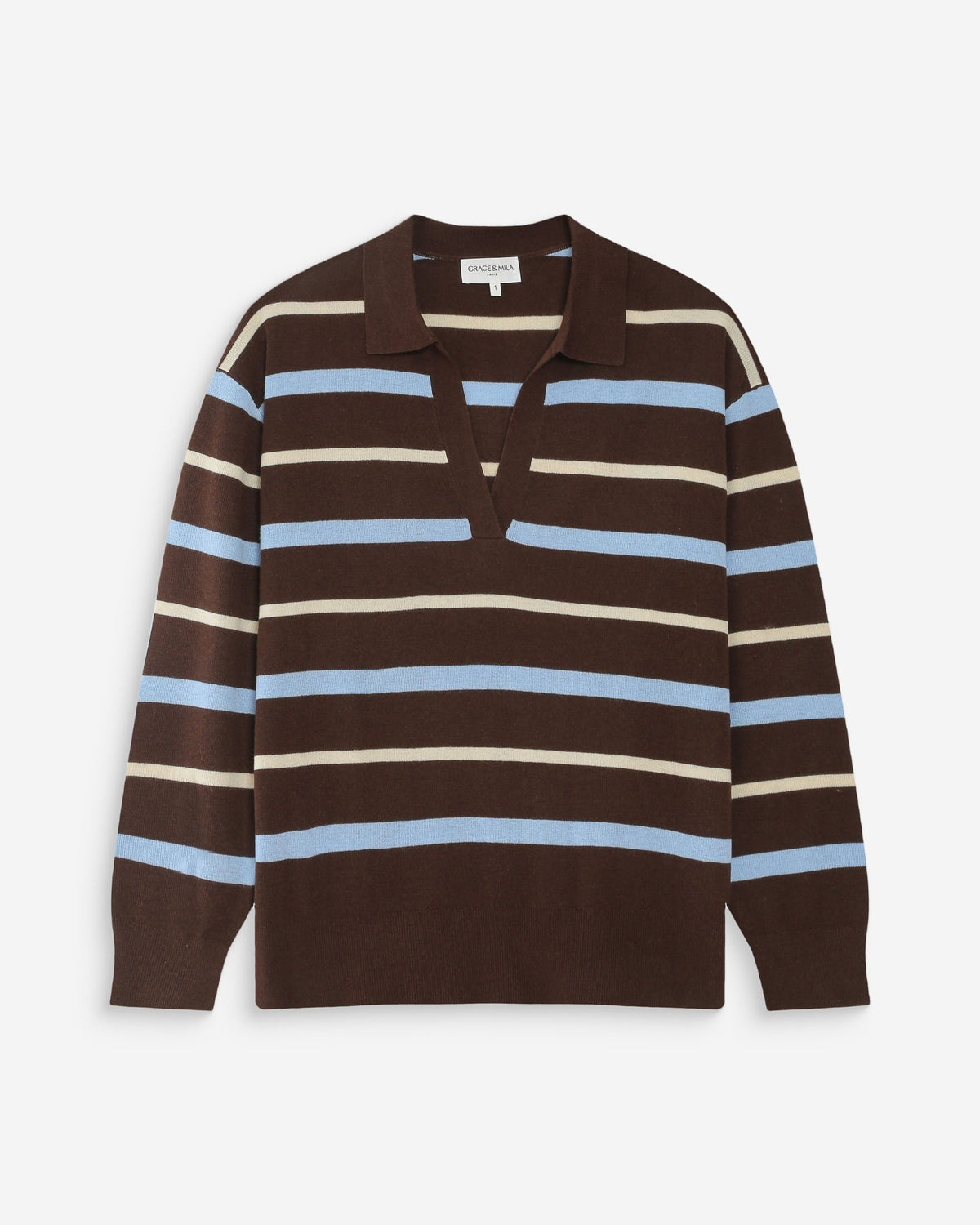 Pull oversize à col polo chocolat Vaporetto