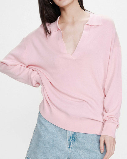 Pull oversize à col polo rose Vaporetto