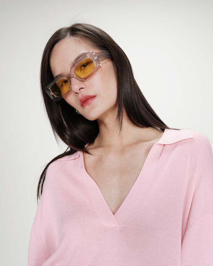 Pull oversize à col polo rose Vaporetto