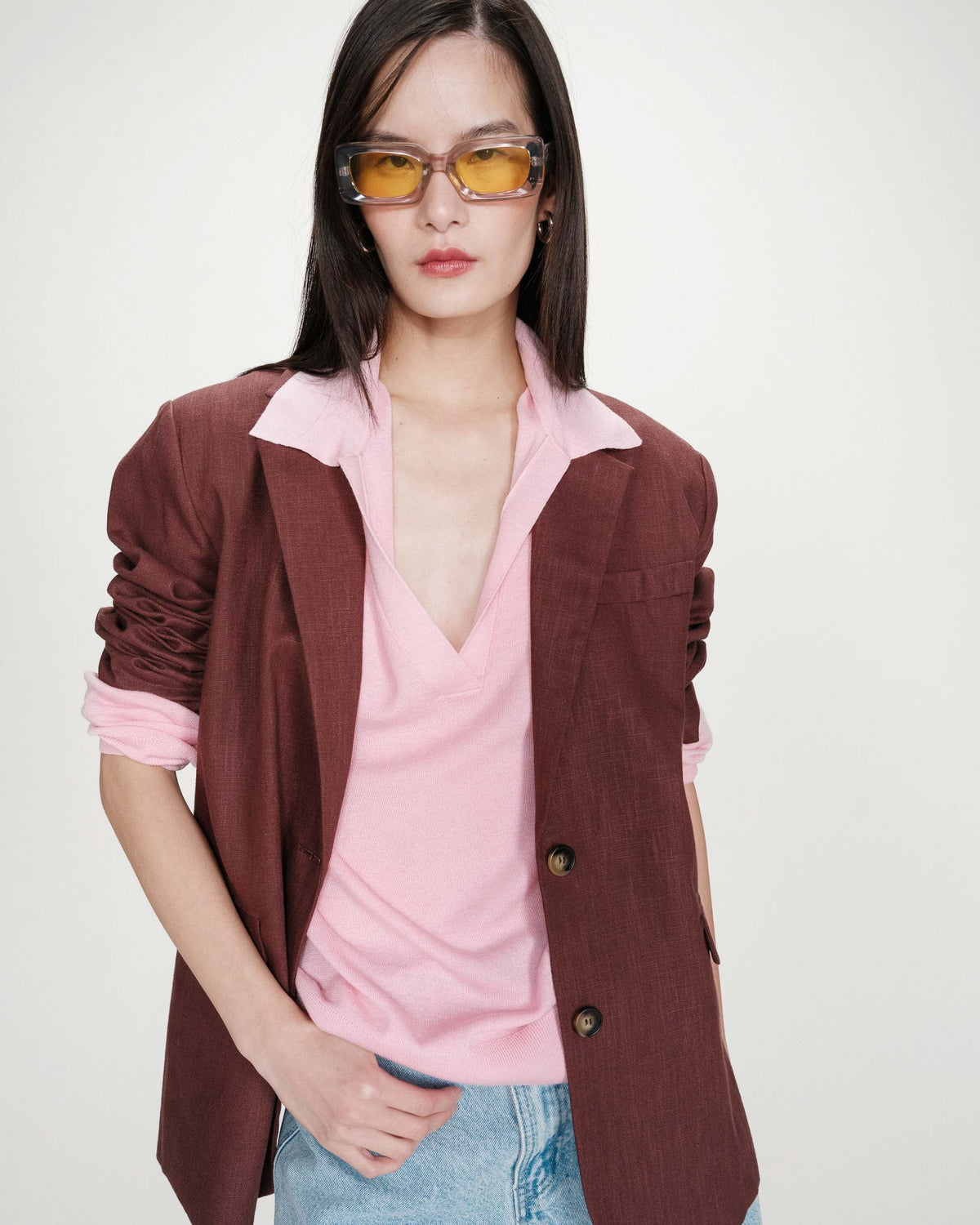 Pull oversize à col polo rose Vaporetto