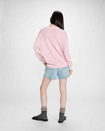 Pull oversize à col polo rose Vaporetto