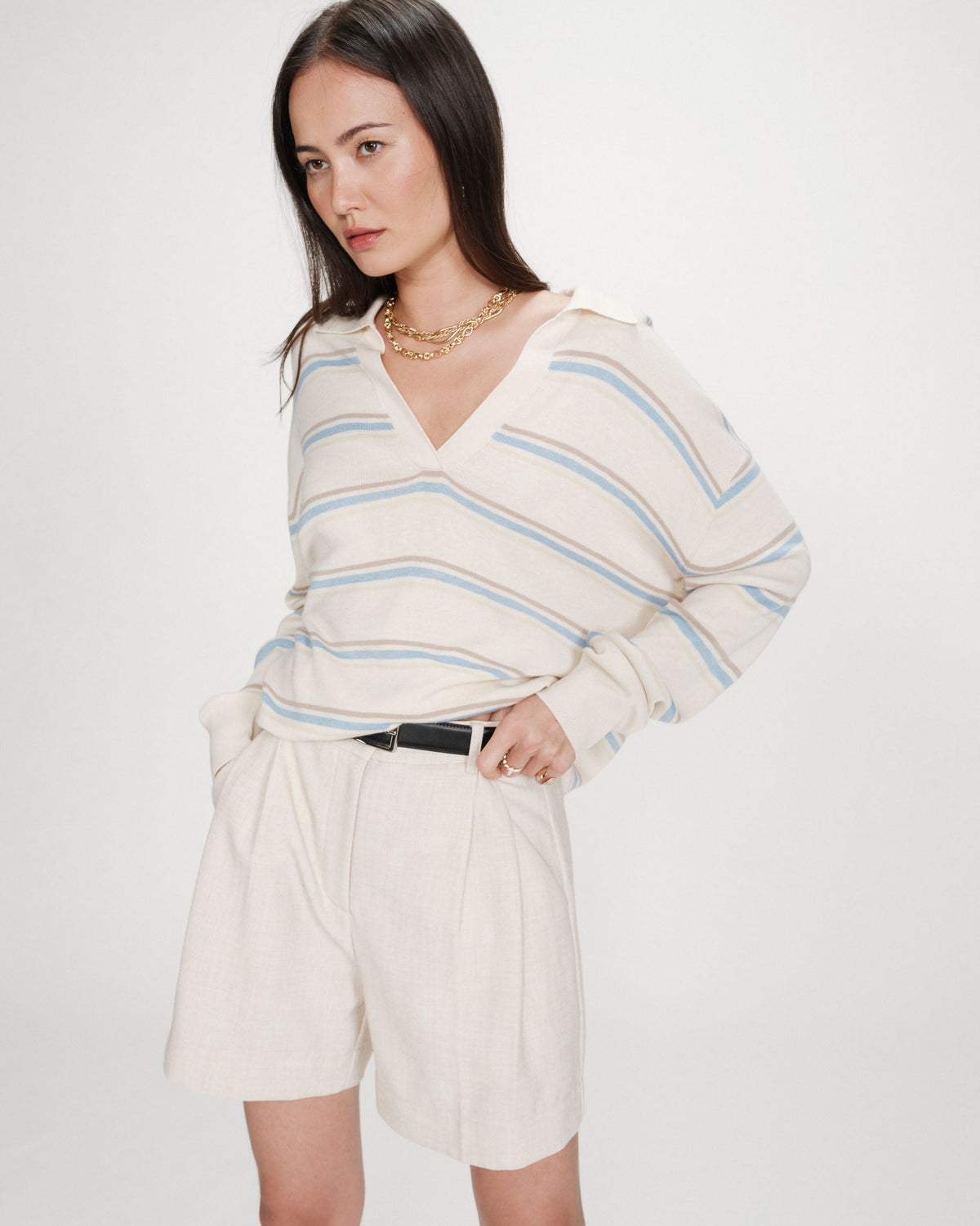 Pull oversize à col polo vanille Vaporetto