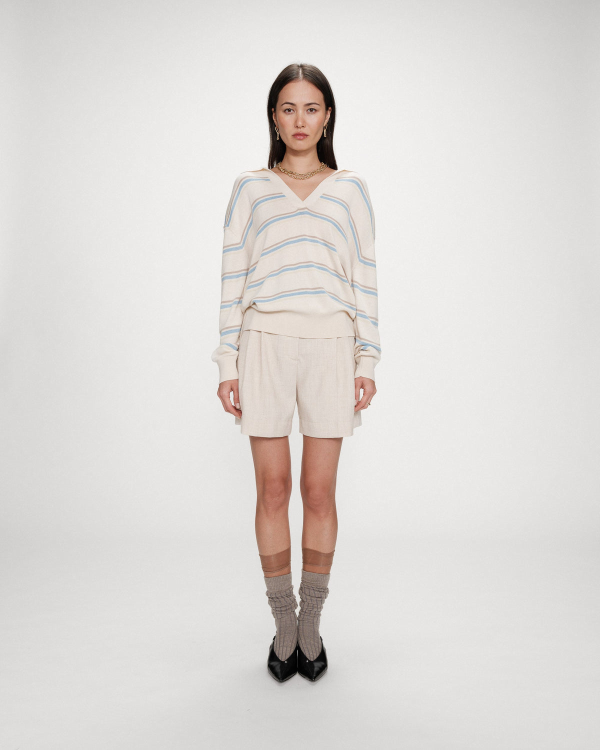Pull oversize à col polo vanille Vaporetto