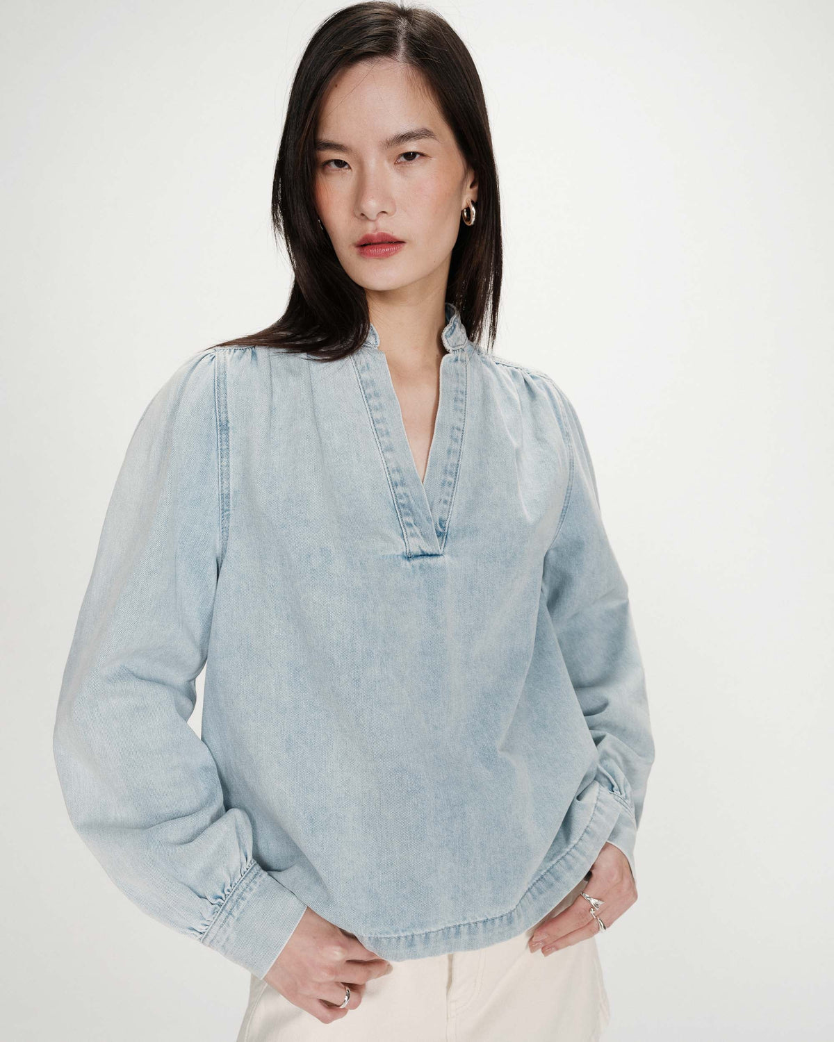 Blouse droite en denim manches longues skyblue Valory
