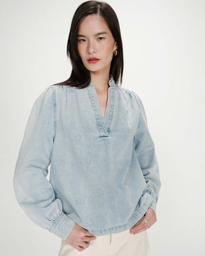 Blouse droite en denim manches longues skyblue Valory