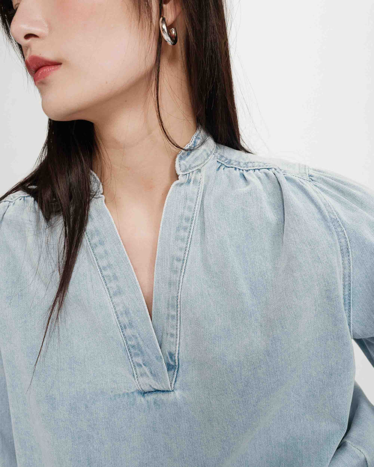 Blouse droite en denim manches longues skyblue Valory