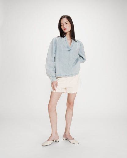 Blouse droite en denim manches longues skyblue Valory