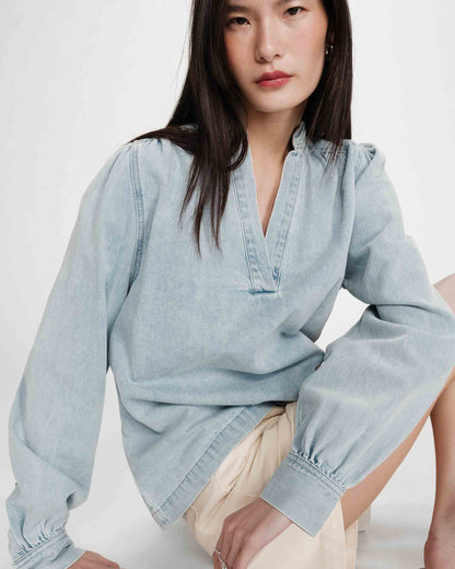 Blouse droite en denim manches longues skyblue Valory