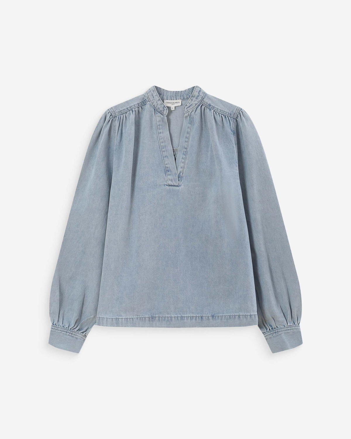Blouse droite en denim manches longues skyblue Valory
