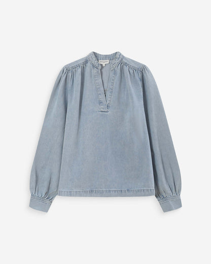 Blouse droite en denim manches longues skyblue Valory