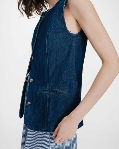 Veste cintrée en jean sans manches mediumblue Vallon