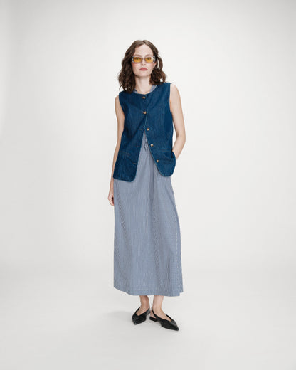 Veste cintrée en jean sans manches mediumblue Vallon