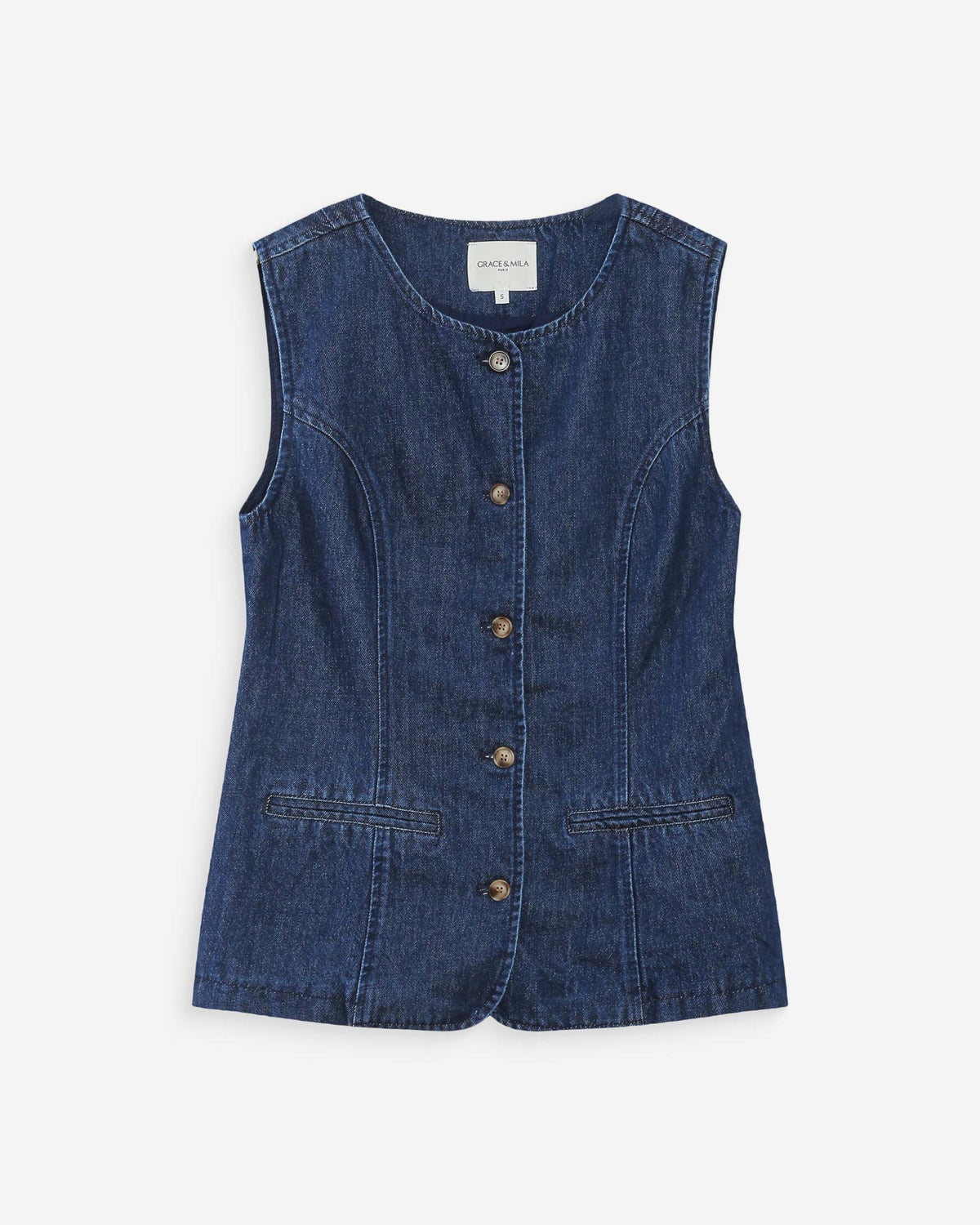 Veste cintrée en jean sans manches mediumblue Vallon