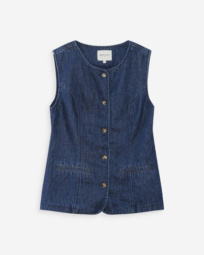 Veste cintrée en jean sans manches mediumblue Vallon