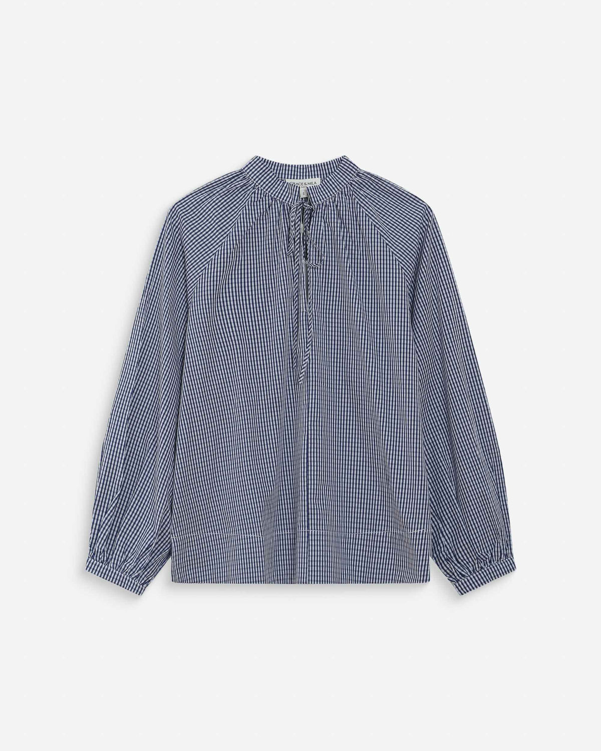 Blouse à carreaux en coton col V oversize marine Varry