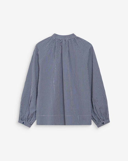 Blouse à carreaux en coton col V oversize marine Varry