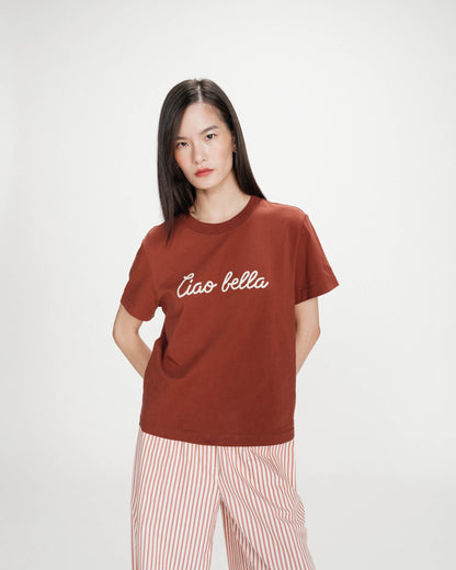 T-shirt en coton manches courtes terracotta Vanders