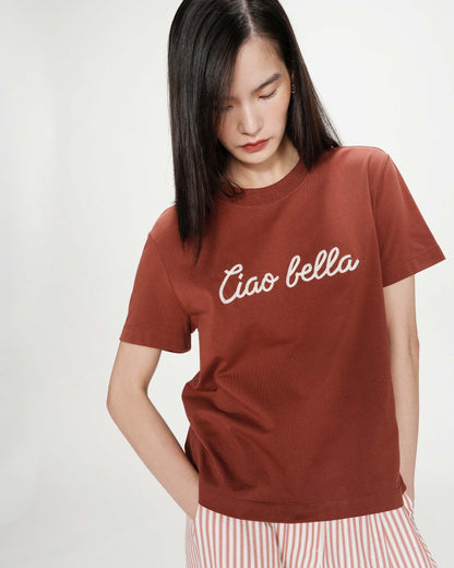 T-shirt en coton manches courtes terracotta Vanders