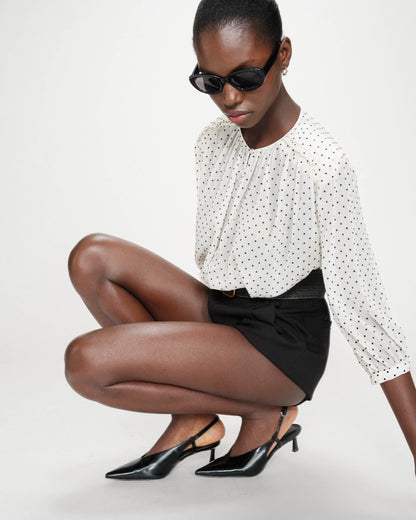 Blouse bouffante à pois manches 3/4 ivoire Valianna