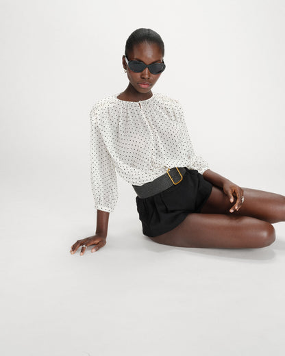 Blouse bouffante à pois manches 3/4 ivoire Valianna
