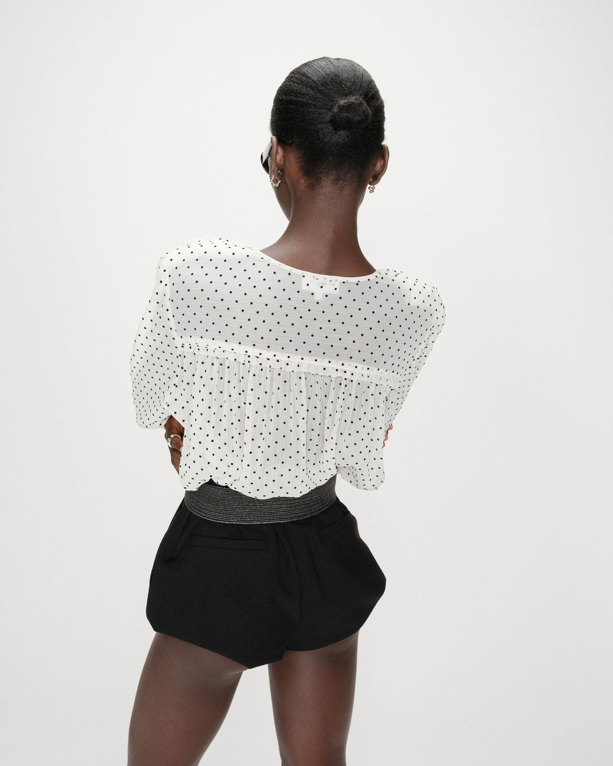 Blouse bouffante à pois manches 3/4 ivoire Valianna