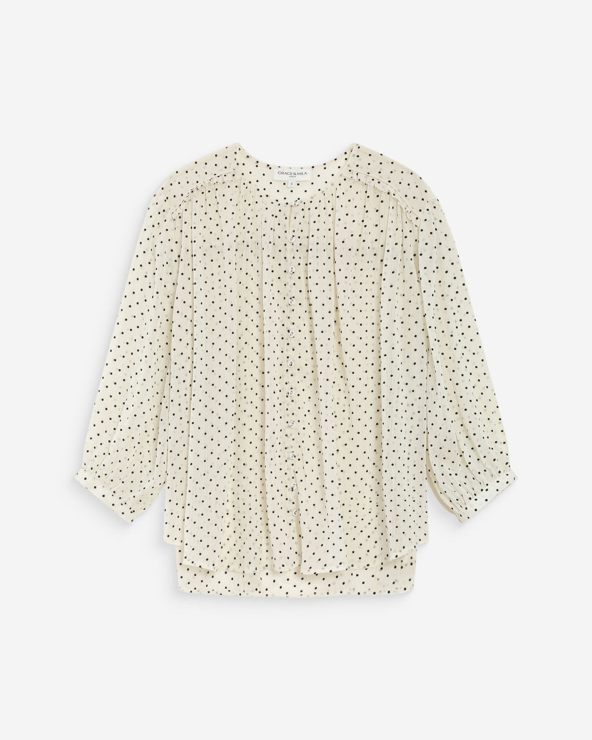Blouse bouffante à pois manches 3/4 ivoire Valianna