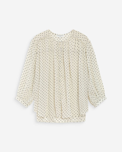 Blouse bouffante à pois manches 3/4 ivoire Valianna