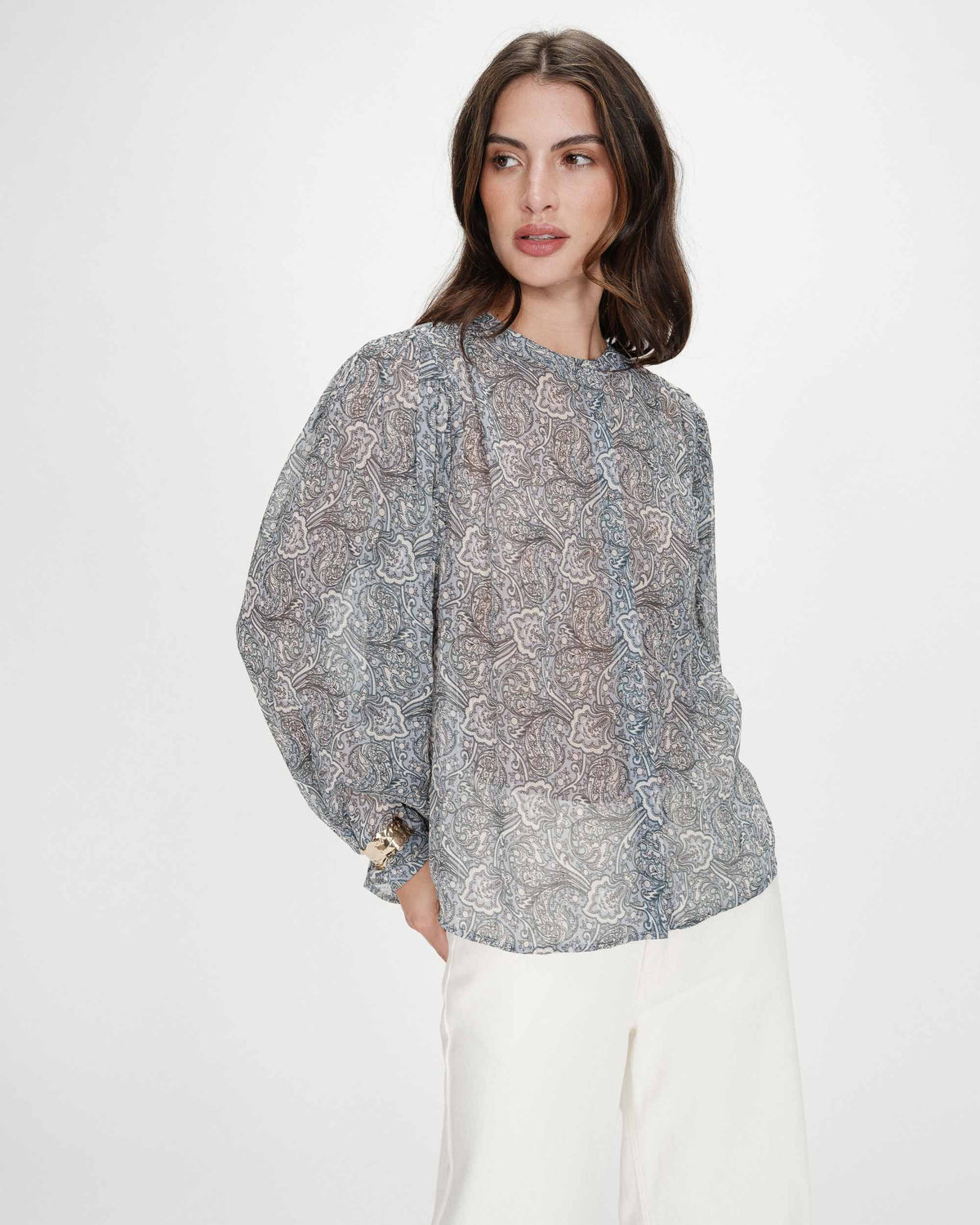 Blouse manches bouffantes imprimée bohème ciel Vertueuse